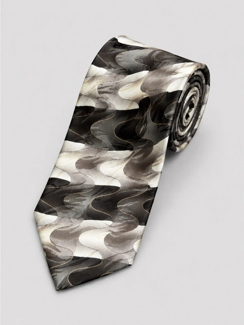 Bergamo New York X-Long Silk Tie Gray Black Abstract Wave Pattern - Picture 1 of 6
